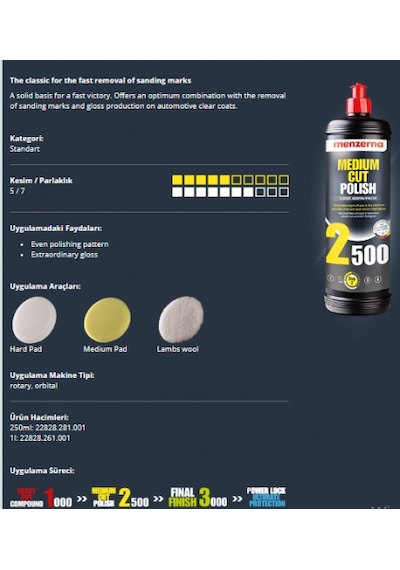Menzerna 2500 Power Finish Orta Ve İnce Çizik  Pasta 1lt N11.3054
