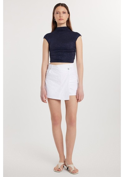 Tudors Kadın Slim Fit Dar Kesim Çift Cepli Beyaz Şort Etek-33871 Beyaz