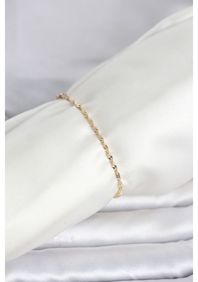 Cm 14k Gold Renk Yassı Ezme Burgu Model Kadın Bileklik Çok Renkli
