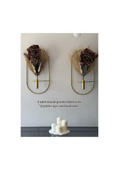 MetaQuartz Aksesuar 2'li Kare Gold Metal Çiçeklik , Modern Dekoratif Metal Çiçeklik