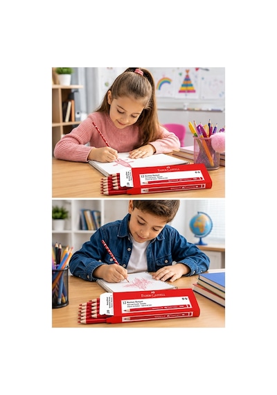 Kırmızı Başlık Kalemi Damla 12 Adet Faber Castell Kırmızı Kurşun Kalem Yumuşak Uçlu Kolay Silinebilir Öğrenci