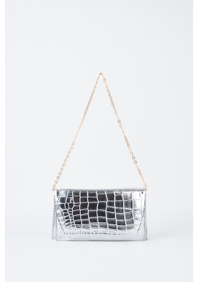 Vivaq Kadın Croco Gümüş Zarf Tasarım 2 Bölmeli Mini Zincir Askılı Çıt Çıt Kapama Clutch Ve El Çantası