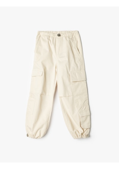 Koton Jogger Paraşüt Pantolon Kargo Cepli Beli Lastikli Pamuklu Bej 5wkg40102ad Ekru