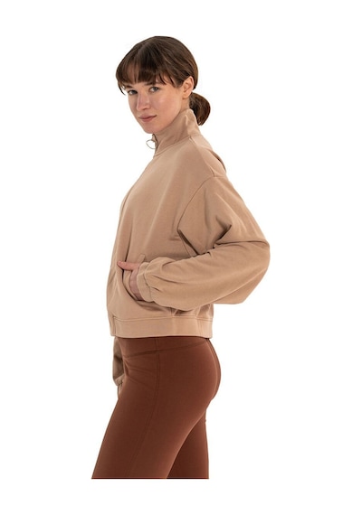 Inguz Dik Yaka Fermuarlı Sweatshirt Bej