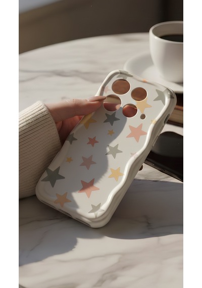 İnfinix Note 40 Ve Note 40 Pro Uyumlu Pastel Yıldız Desenli Dalgalı Kenar Kılıf - Kamera Korumalı