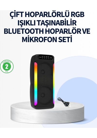 Rgb - 580 - Işıklı Çift Hoparlörlü Tnabilir Bluetooth Speaker - Flzdgnkr - Ve Mikrofon