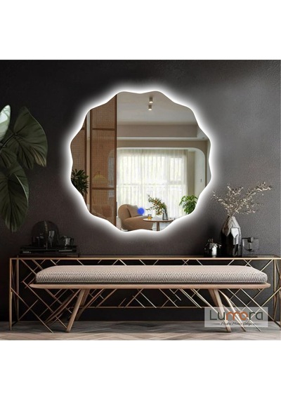 Cirelia Beyaz Led'li Lazer Kumlamalı Lavabo & Banyo Aynası Dokunmatik Sensörlü 90 X 90