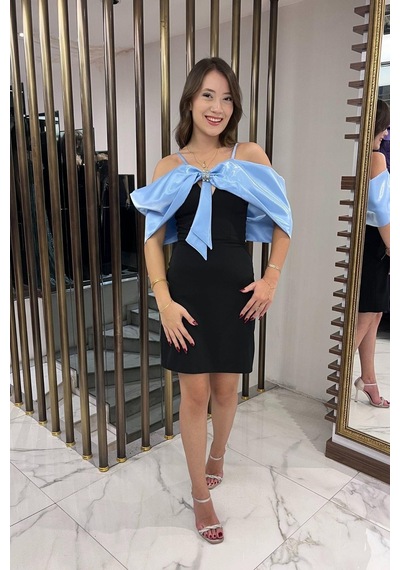By Saygı Kadın İp Askılı Taş İşlemeli Astarlı Saten Fiyonk Detaylı Kısa Elbise-40481 Bebe Mavi By Saygı Kadın İp Askılı Taş İşlemeli Astarlı Saten Fiyonk Detaylı Kısa Elbise-40481 Bebe Mavi