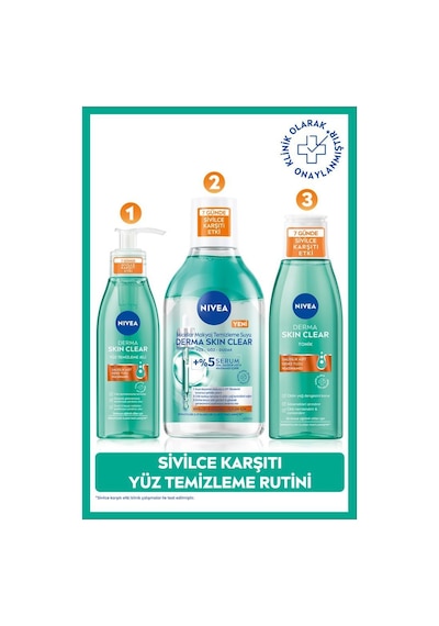 Derma Skin Clear Sivilce Karşıtı Yüz Temizleme Jeli 150ml, Makyaj Temizleme Suyu 400ml Ve Tonik200ml