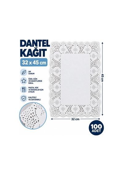 Dantel Kâğıt 32 45 Cm 100 Adet Dekoratif Pasta Ve Servis Altlığı - 920901224
