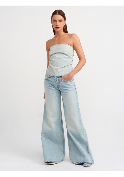Dilvin Yanları Büzgülü Denim Büstiyer Tint