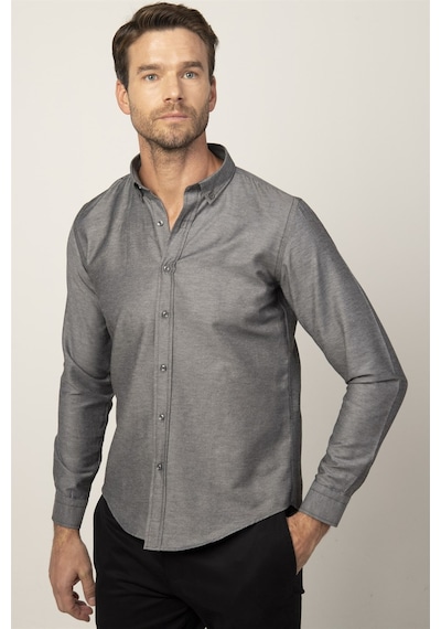 Tudors Slim Fit Dar Kesim Oxford Spor Erkek Gömlek-21475 Gri Tudors Slim Fit Dar Kesim Oxford Spor Erkek Gömlek-21475 Gri