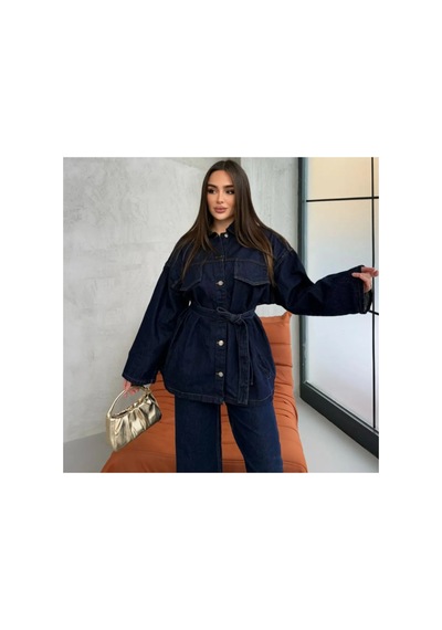 Asur Boutique Asur Butik Kadın Belden Bağlamalı Oversize Kot Takım Lacivert