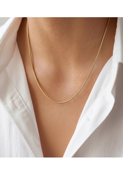 Xuping Çelik Ince Italyan Zincir Kolye Balık Sırtı Yılan Zincir 1mm Kararmaz Gold Renk 60 Cm Unisex
