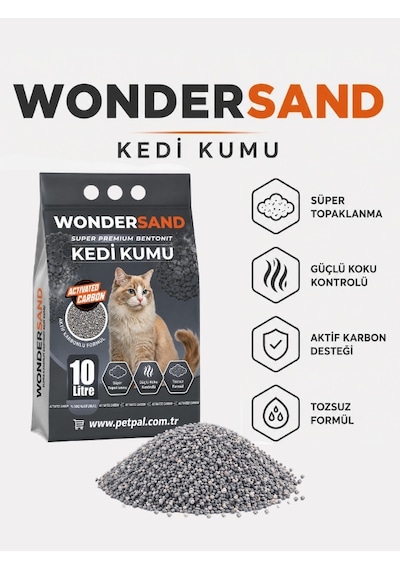 Wondersand Aktif Karbon Süper Premium Bentonit Kedi Kumu 2 x 10 L