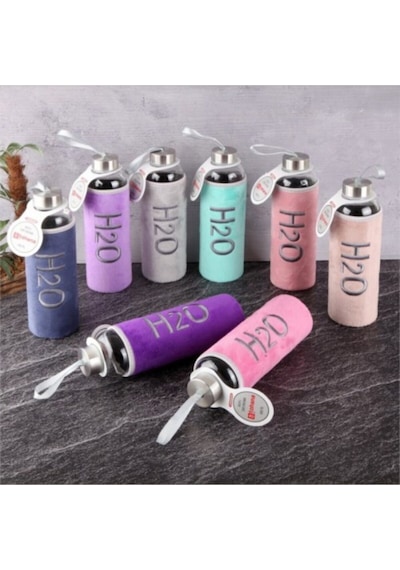 Ppeluş Kılıflı Cam Matara 600 Ml Krem Krem