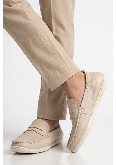 Voyager Erkek Hakiki Deri Loafer Mokasen Ayakkabı Hafızalı Taban Hafif Smart Casual Ekru M420 M