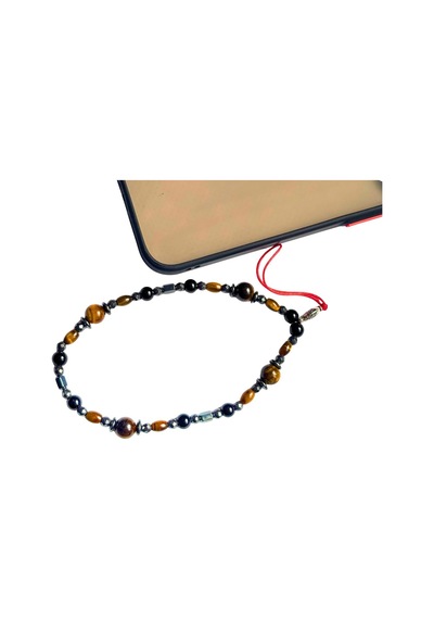 Ayrestyle Kaplan Gözü Doğal Taş Telefon Charm, Cep Telefonu Bilek Askısı, Kahverengi, Yuvarlak, Doğal Taş, Hematit Detaylı, Kırmızı İpli, 24 Cm - 14 Şubat Sevgililer Günü Hediyesi Sku: Zeusstk4cab13e
