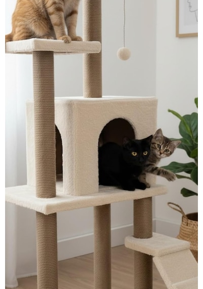 Tr Pet Kedi Tırmalama Kedi Evi Ve Kedi Oyun Evi Bej
