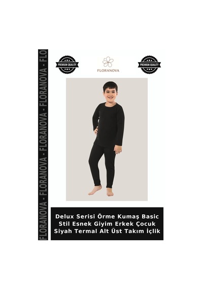 Floranova Delux Serisi Örme Kumaş Basic Stil Esnek Giyim Erkek Çocuk Siyah Termal Alt Üst Takım İçlik