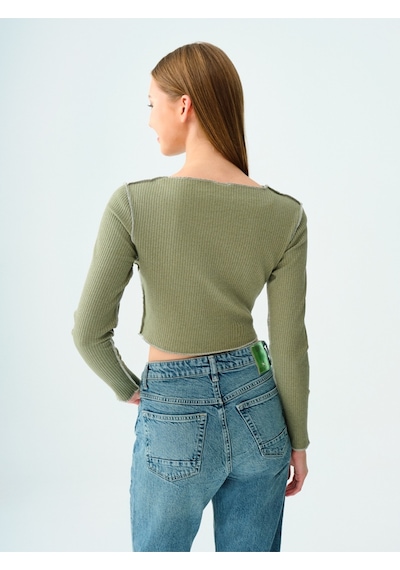 Slim Fit Kadın Top Koyu Yeşil