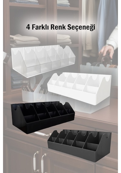 10 Bölmeli Kemer Organizer, Çorap, Kravat, Takı, Makyaj, Çekmece, Dolap İçi Depolama beyaz