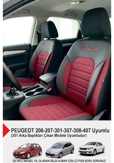 Premium Serisi Lüks Keten Oto Koltuk Kılıfı Peugeot 206-207-208-306-307-407- Uyumlu Bordo