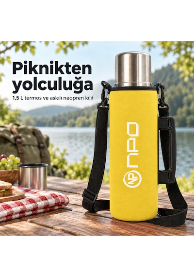 Npo Nt01 2 Katman Vakum Teknolojili 24h Sıcak 48h Soğuk 72h Buzlu Koruma Çelik Termos Sarı Kılıflı