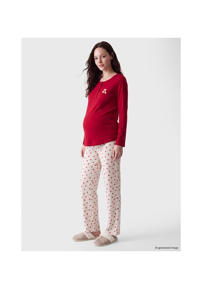 Lcw Dream Bej Bisiklet Yaka Baskılı Hamile Pijama Takımı