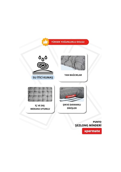 Şezlong Minderi 180x60x12 Cm Su İtici Uv Dayanımlı Plaj Minderi Punto Antrasit