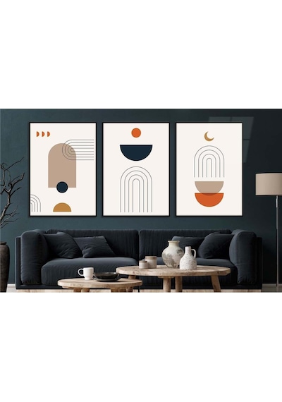 Alüminyum Çerçeveli Gerçek Cama Baskı Sanat Temalı 3'lü Set Cam Tablo 0001
