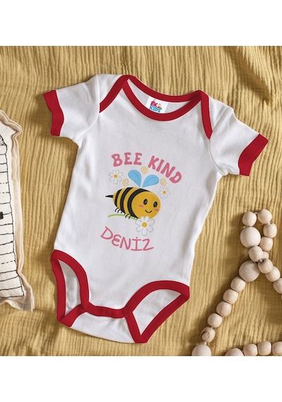 Bk Gift Bk Kids Kişiye Özel Bee Kind Tasarımlı Kırmızı Bebek Body Zıbın-1 Çok Renkli