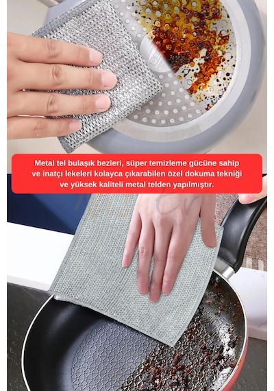 Premium Çelik Tel Çift Katlı Bulaşık Bezi 5 Li Set Zor Kirle Mücadele, Mutfak & Banyo İçin