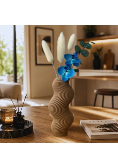 İskandinav Tarz Dalgalı Formlu Dekoratif 3d Vazo Kahverengi