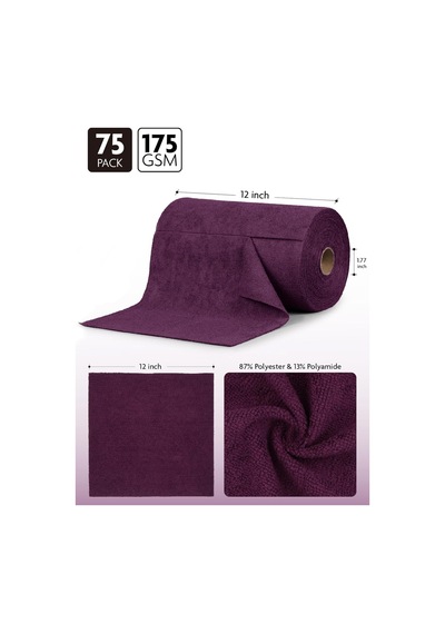 Çok Amaçlı Rulo Mikrofiber Temizlik Bezi 30x30 75 Yapraklı Koyu Mor Mor