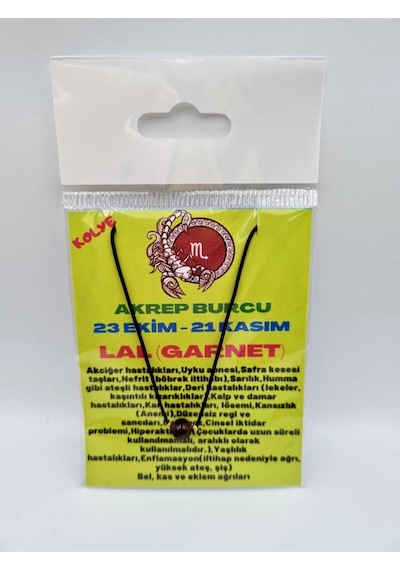 Sertifikalı Akrep Burcu Lal Garnet Taşı Doğal Taş Kolye Çok REnkli