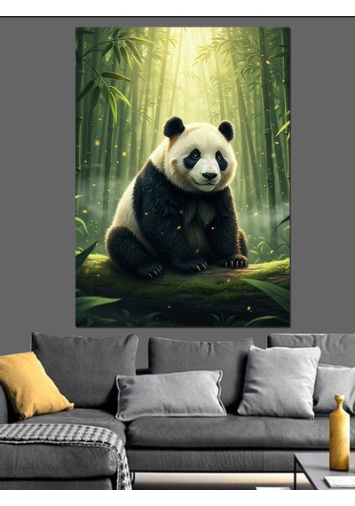 Ahşap Tablo Sevimli Oturan Panda Yavrusu İnsan Figürlü Tablolar