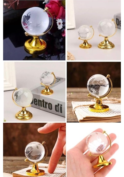 Dekoratif Şık Hediye Ev Ofis Hediyesi Kristal Orta Boy Cam Dünya Küre Gold Ofis Hediyesi