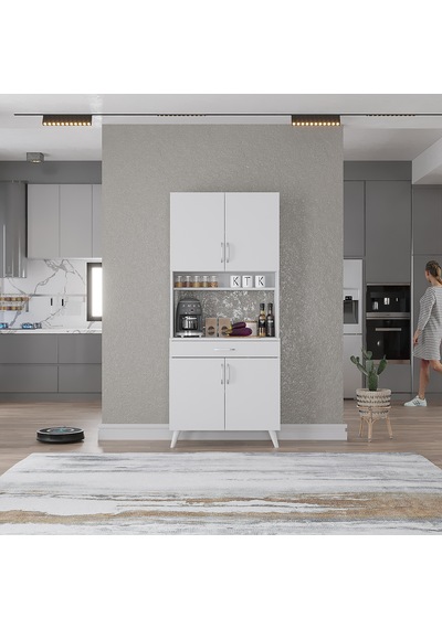 Loysen Kahve Köşesi Çok Amaçlı Dolap Kiler Mutfak Dolabı Beyaz 70 Cm Beyaz