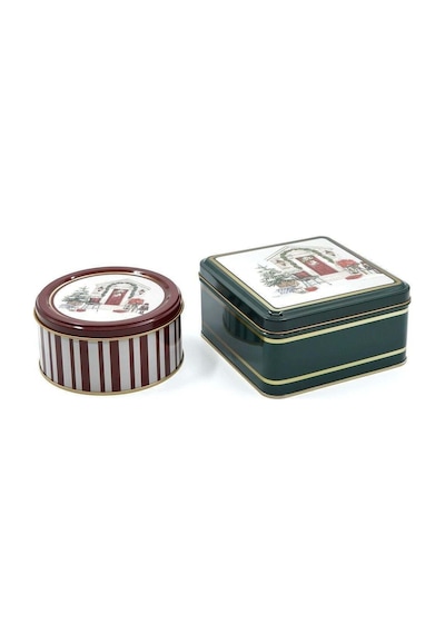 Edinburgh Haven Desenli 2'li Metal Saklama Kabı Seti, 1,9 Lt + 1,1 Lt
