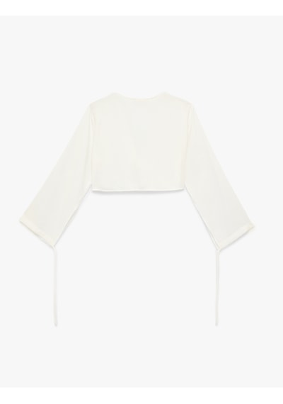 Koton Modal V Yaka Uzun Kollu Bağlamalı Crop Bluz Kırık Beyaz 6sak60052pw Ekru