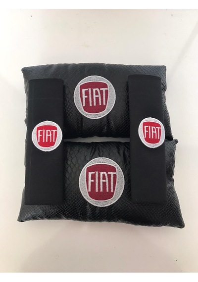 Fiat Nakışlı Egea Linea Deri 1 Çift Boyun Yastık Ve 1 Çift Kemer Pedi Siyah