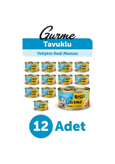Bado Gurme Yaş Yetişkin Kedi Maması Somonlu 85 Gr 12 Adet
