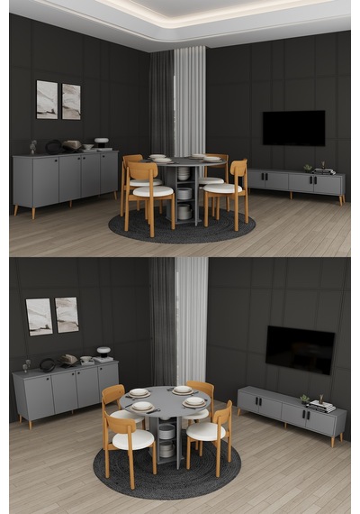 Lüks Yemek Odası Takımı 3 Parça %100 Mdf Konsol Yemek Masası Tv Ünitesi Yt03 Kül Gri Lüks Yemek Odası Takımı 3 Parça %100 Mdf Konsol Yemek Masası Tv Ünitesi Yt03 Kül Gri