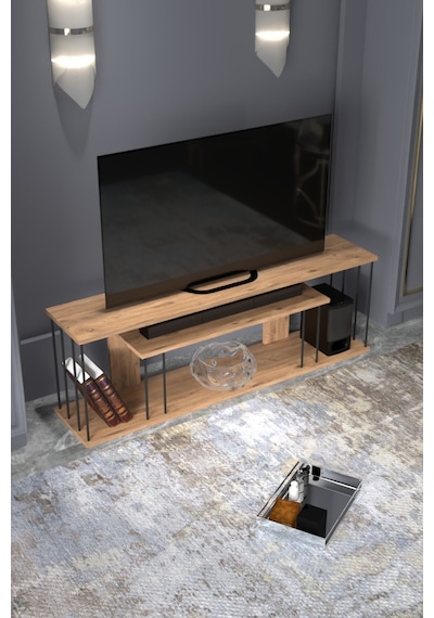 Tv Sehpası Tv Ünitesi Raflı 140 Cm Gzd Plus Atlantik Çam Atlantik Çam