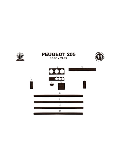 Peugeot 205 Torpido Kaplama 1990-1995 11 Parça Koyu Meşe