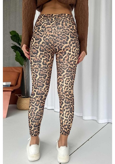 Mine Tan Butik Leopar Desen İçi Şardonlu Kadın Toparlayıcı Tayt - Sarı Sarı