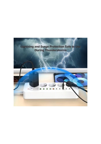3500w Akım Korumalı 5 Li Grup Priz: 5x Usb + 5x Type-c Çıkışlı 2 Metre 0