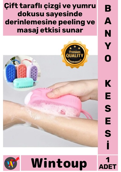 Kese Kaliteli Çift Tasarımlı Peeling Etkili Yumuşak Masaj Yapan Süngerli Silikon Banyo Kesesi Çok Renkli
