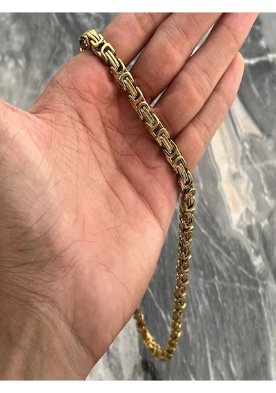 7mm Kral Model Sarı Renk Çelik Sevgiliye - Eşe - Babaya - Arkadaşa Hediye Kolye Sarı